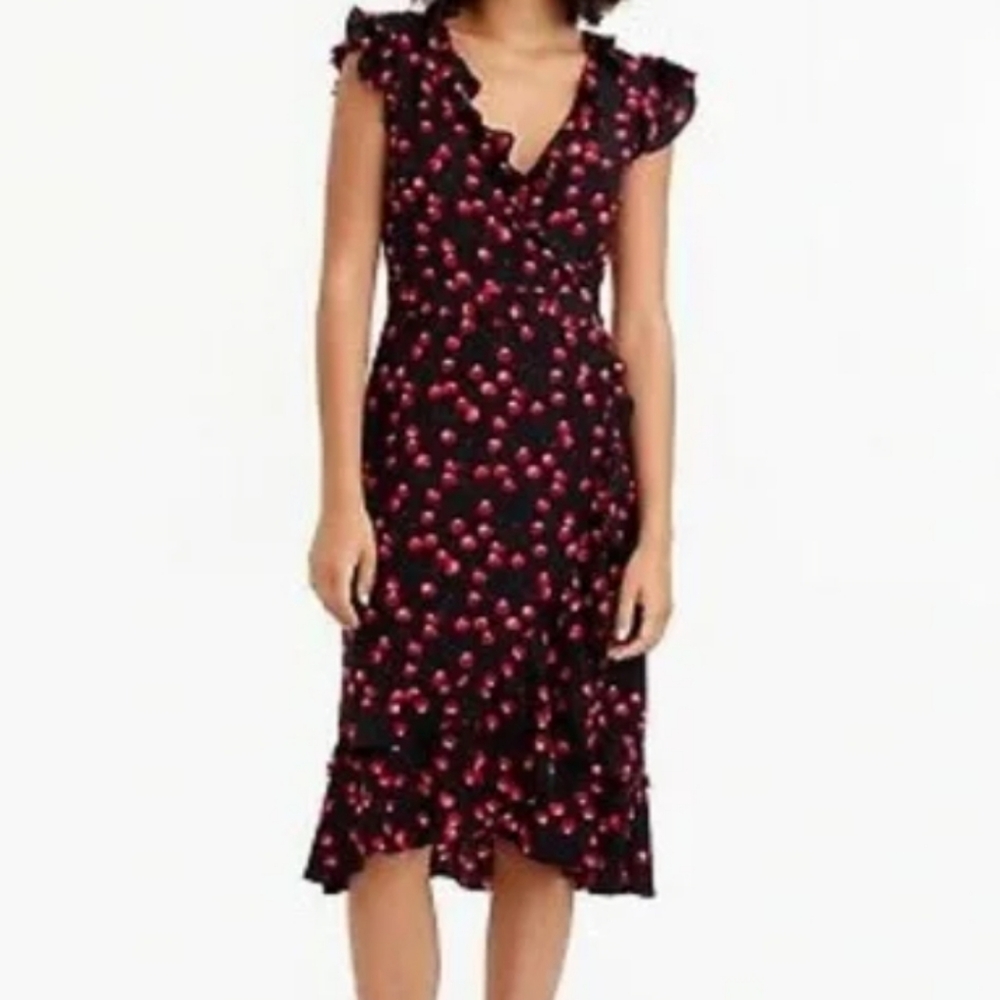 J crew  Silk cherry print faux wrap dress